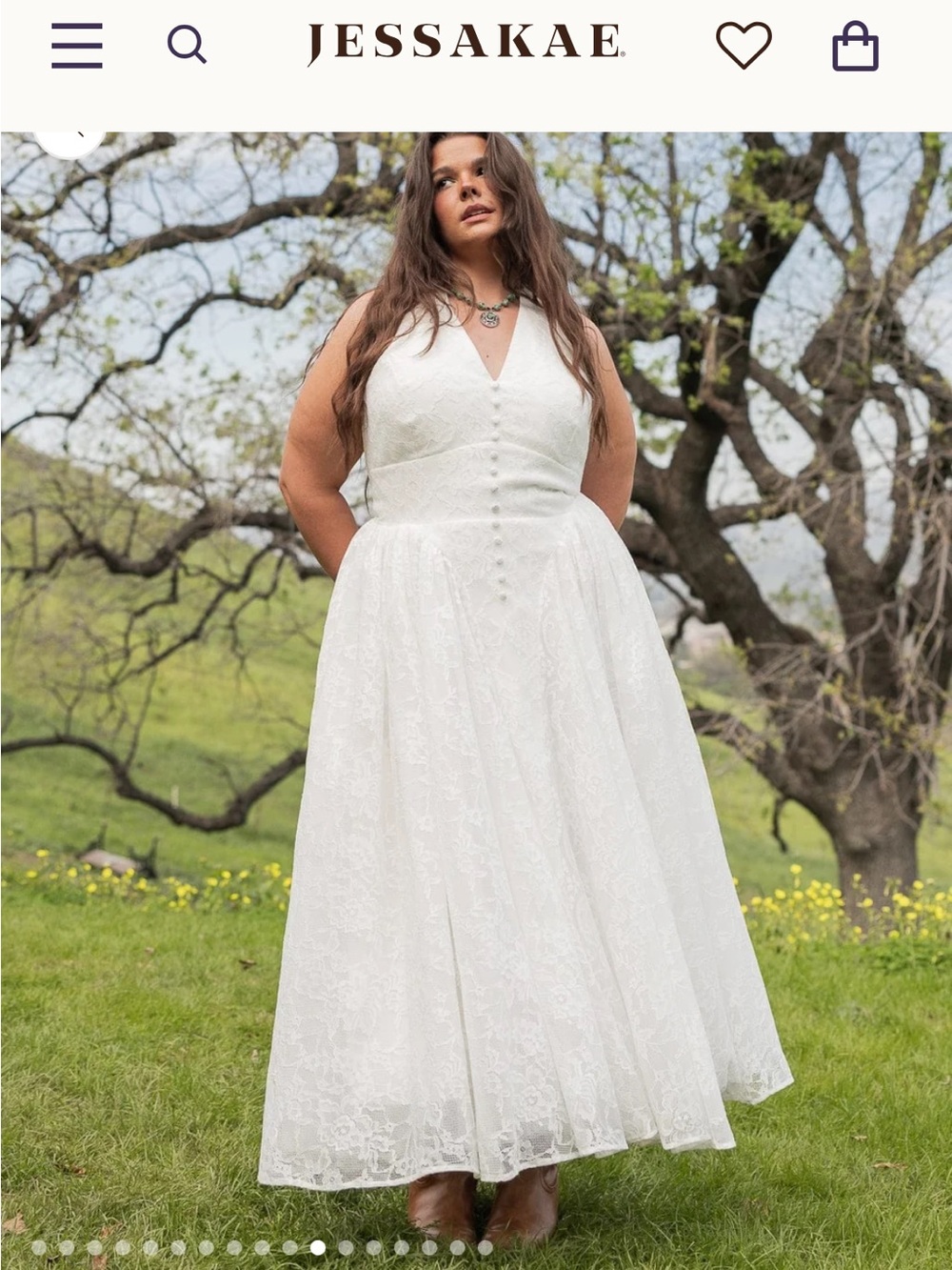 Jessakae Harlow White Lace V-Neck Midi Dress